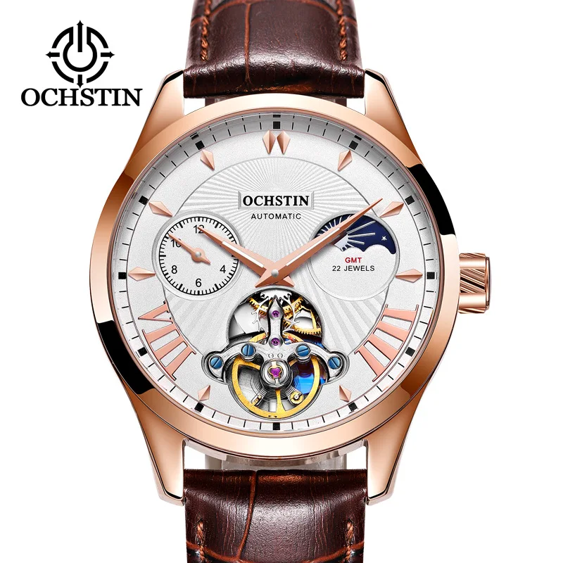 Automatic Mechanical Watch Men Business Hollow Tourbillon Moon Phase Steel Mechanical Watch Leather Atmospheric Waterproof Watch Automatic Mechanical Watch Men Business Hollow Tourbillon Moon Phase Steel Mechanical Watch Leather Atmospheric Waterproof Watch