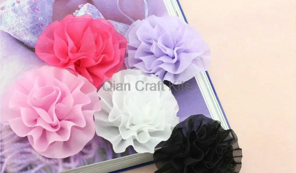 

35pcs large big Chiffon handmade Flowers Fabric rose Rosette mixed colors 80-90mm