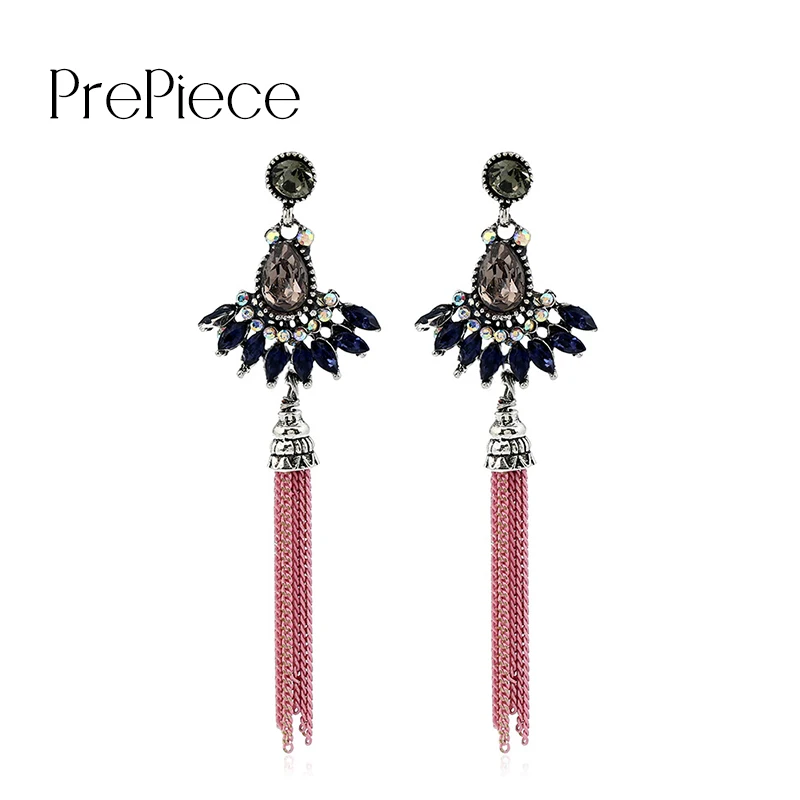 Prepiece New Fan Shaped Long Tassels Folk Tassel Drops Earrings With