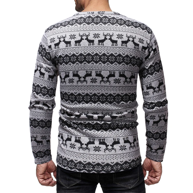 Классический свитер с рождественским принтом, мужской модный пуловер с круглым вырезом и длинным рукавом, мужские повседневные вязаные свитера в полоску