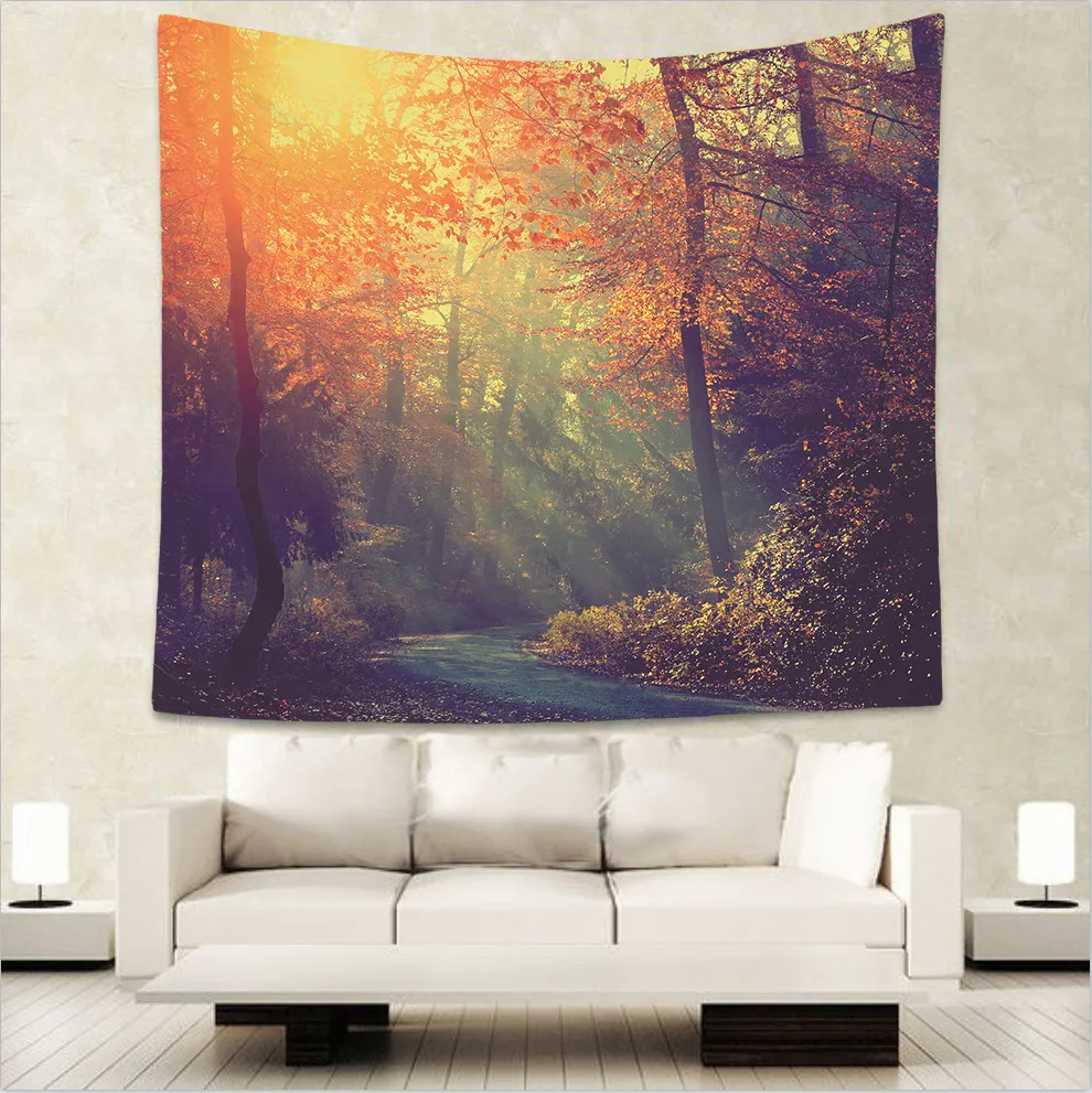 

Forest Tapestry 3D Printed Starry Night Wall Carpet Soft Polyester Fabric Sheet Shining Natural Tree Scenery Blanket Home Decor