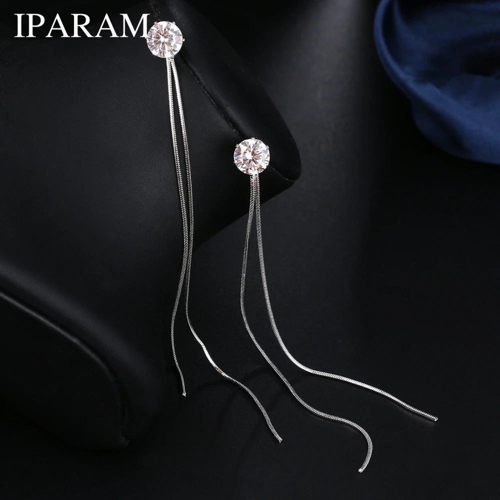 IPARAM New Fashion Silver Plated Dangle Hanging Gem Stone Rhinestone Long Drop Earrings For Women Jewelry brincos bijoux