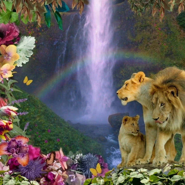 Lion Family Paradise Poster Print by Alixandra Mullins (32 x 24)