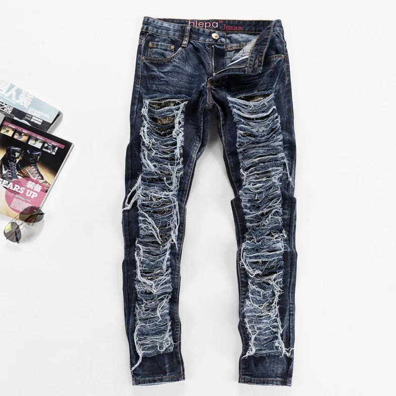 European style mens fashion jeans men pants biker moto