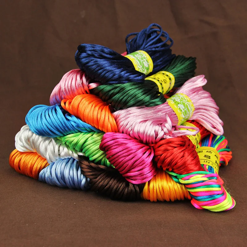 Многоцветный 20 метровый сатиновый нейлоновый шнур сплошной канат для изготовления ювелирных изделий бисер хлопковый шнур для ребенка 2,5 мм Плетеный шелковый шнур