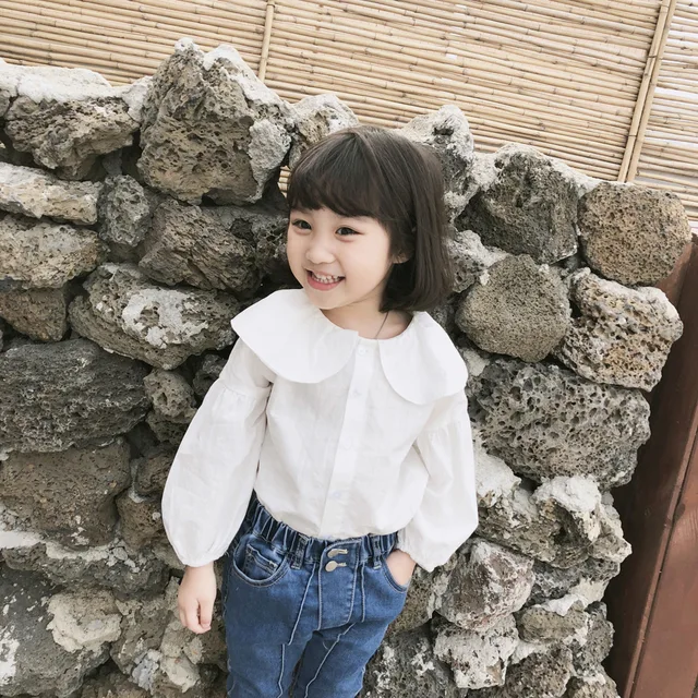 Blusa blanca de manga larga para niña, de algodón para niña de a 11 años, RT576, primavera y otoño, 2019 - AliExpress