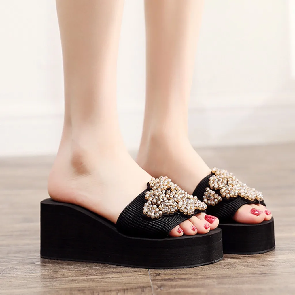 

2019 Women's Fashion Summer Sandals Beaded Casual Beach Slippers Shoes Slippers Sandals Flip Flop Zapatos De Mujer 2019 Terlik
