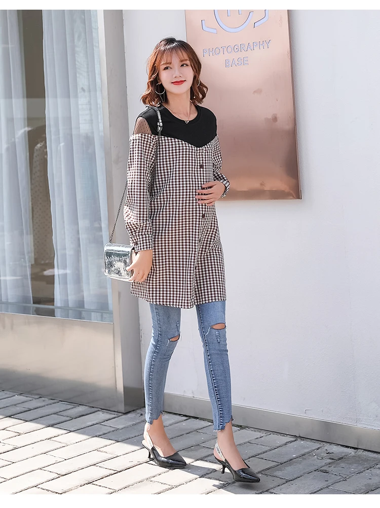 Roupas de Malha de Algodão de Maternidade Camisa de Renda Roupa de Maternidade para Mulheres Maternidade Falso Duas Peças Camisa Mulheres Primavera Grávidas Top 7 Cheap Blusas & Camisas