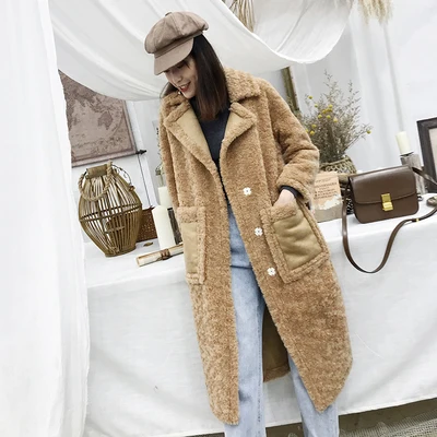 

New Winter Real Fur Coat Women Clothes Autumn European Vintge Long Camel Coats Sheep Shearing Fur Jacket Abrigo Mujer Z1097