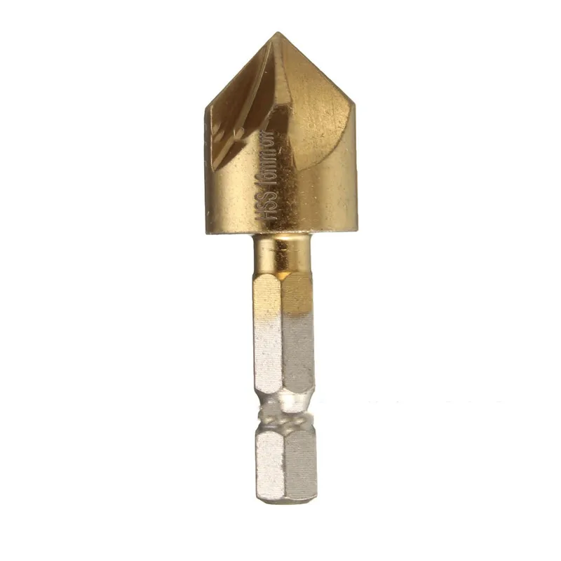 Shina 6PCS Set 90 Degree Hexagonal Shank Five Blade 6mm-19mm Chamfer Chamfering Tool Boring Machine Woodworking Countersink Bit