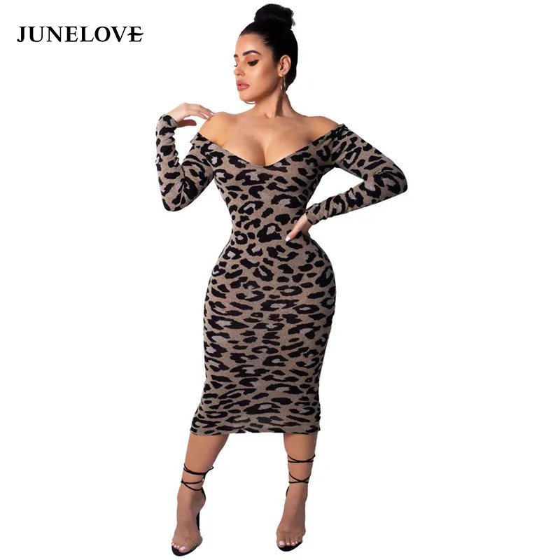 Adogirl-Leopard-Print-Women-Bodycon-Dress-Sexy-V-Neck-Off-Shoulder-Long-Sleeve-Sheath-Midi-Club