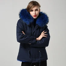 Темно-короткая парка с темно-меховые женские короткие модное пальто, Real Синий меховой воротник, мистер миссис меха зимняя одежда