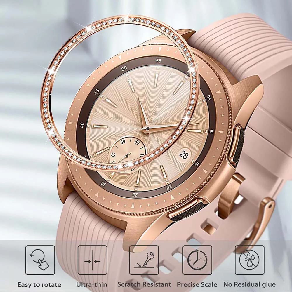 Rose Gold Bezel Baja Tahan Karat Cincin + Berlian untuk Samsung Galaxy  Watch 42 Mm WANITA Anti Gores Perlindungan Cover Perekat kasus|Watchbands|  - AliExpress