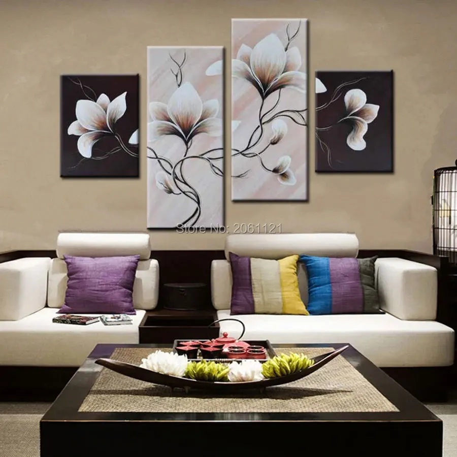 4 панели Группа картина маслом на холсте Цветы Черный Белый стиль настенные картины легко простые украшения дома цветок искусство