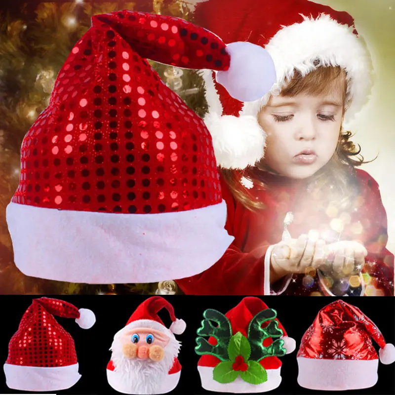 Красные рождественские утолщенной шляпа Санта Клаус семьи шапка для взрослых/ребенок Xmas Hat