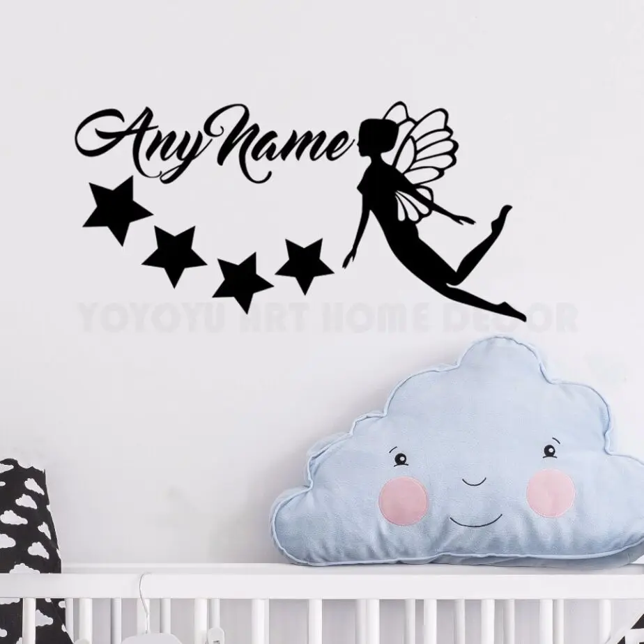 

Personalized Name Fairy Stars Wall Sticker Any name Customade Girls Bedroom Wall Decor Decals Art Vinyl Mural for Nursery AY1168