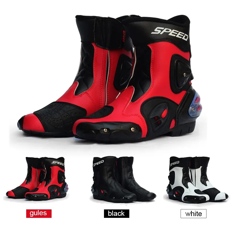 Motorcycle Boots Protection Ankle Joint Pro-Biker SPEED Boots For Motorcyle Racing Off-Road Boots Motocross BLACK RED WHITE