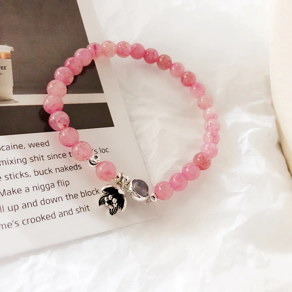 Bohemian Pink Crystal Charm Silver Bracelets & Bangles for Women Beads Handmade Charm Bracelet Femme Jewelry Valentine Gfit B57