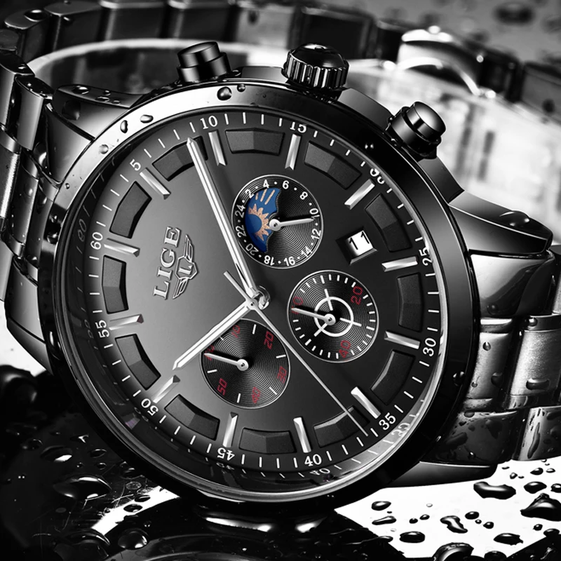2018 Mens Watches Moon Phase LIGE Chronograph Top Brand Luxury Fashion Mens Steel Military Waterproof Sport Quartz Watch relogio 2018 Mens Watches Moon Phase LIGE Chronograph Top Brand Luxury Fashion Mens Steel Military Waterproof Sport Quartz Watch relogio