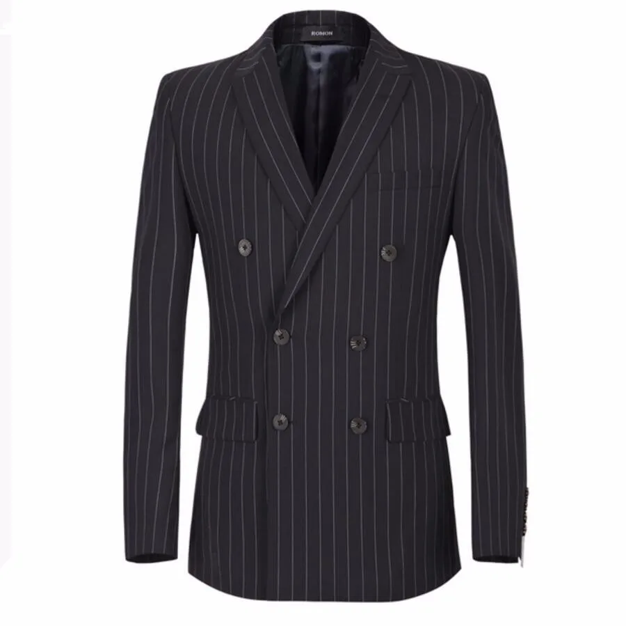 Костюм, пиджак, куртка для отдыха, красивый мужской двубортный пиджак, полосатые вечерние мужские блейзеры с лацканами на заказ - Цвет: Темно-серый