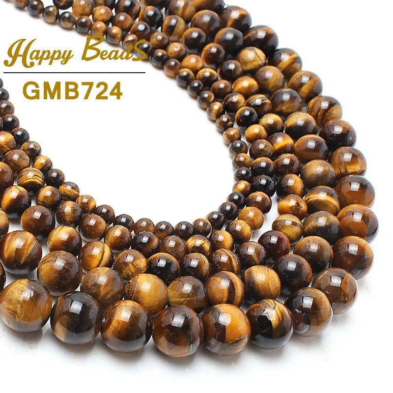 

Natural Gem Yellow Tiger Eye Stone Beads Round Loose Stone Bead 15"Inch 4 6 8 10 12 mm Pick Size For Jewelry Making DIY Bracelet