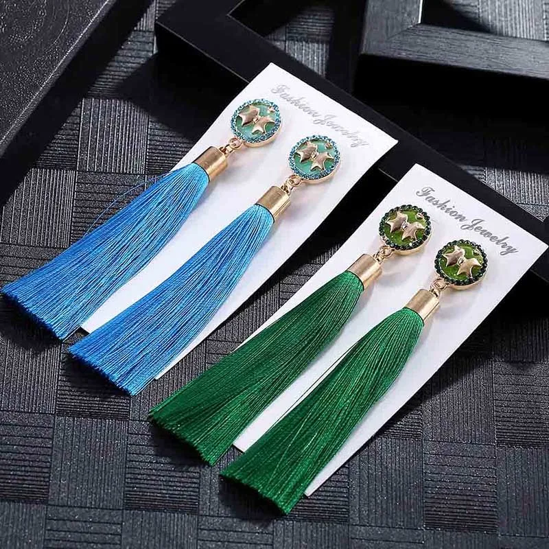 IMG_4187 Trendy Drop Earrings ButterflyWomenLongBohemianBlueSilkBalckDangleMetalBohoGold Tassel Earrings 2018 Jewelry