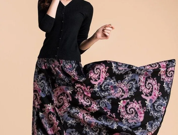 Новая эластичная резинка на талии больше ткани, чтобы держать теплую цветочную юбку юбка Джокер бюст юбки qiu dong длинная юбка