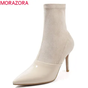 

MORAZORA 2020 hot sale ankle boots women patent leather spring autumn shoes woman zipper simple sexy stiletto heels boots