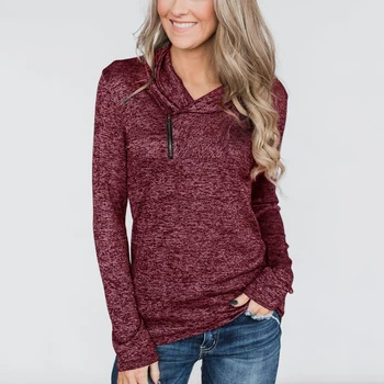 

Women Girls Pullover Solid Color Tops Long Sleeve Zipper Design Sweatshirts