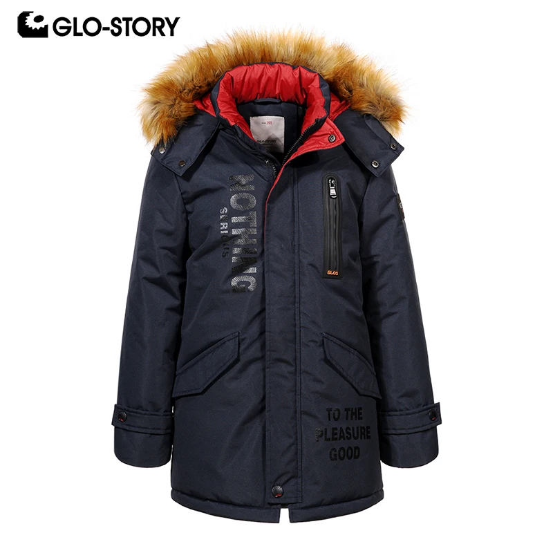 

GLO-STORY Children Boys 2018 Outwear Long Windbreaker Snow Parkas Kids Fur Hooded Wool Liner Thick Warm Jacket Coat Clothes 6813