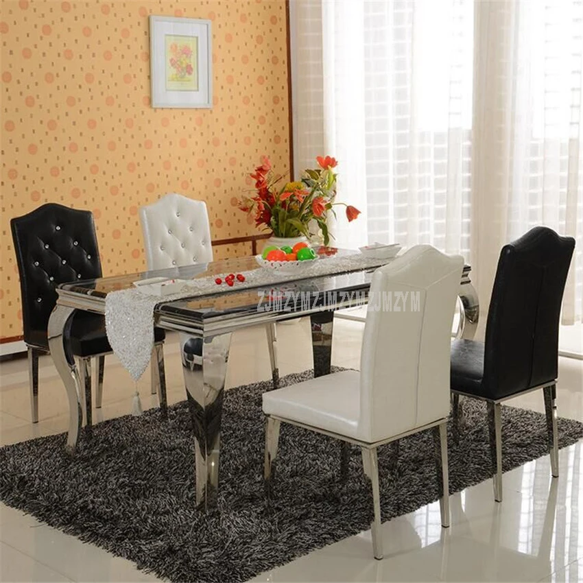 2PCS/Set Stainless Steel Leather Dining Chairs Fashion Kitchen Living Room Dining Chair Black/White Metal Leather Furniture