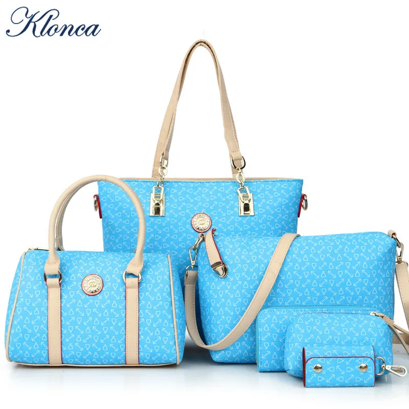 

Klonca 6pcs/set Large Capacity Composite Bag High Quality Freeshipping Herringbone New Design PU Leather Handbag Purse