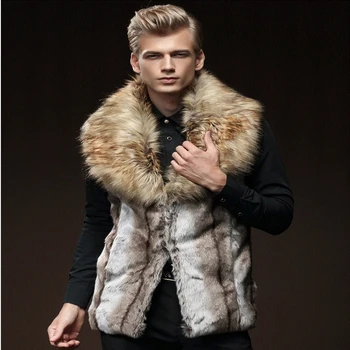 

New High Quality Luxury Male Mens Faux Fur Hoodies Jacket Vest Winter Fashion Sleeveless Hooded Outerwear Slim Vest Coats