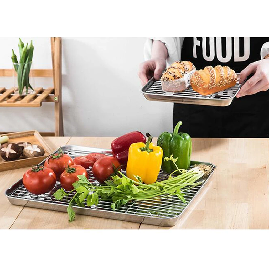 Stainless Steel Baking Tray & Removable Cooling Rack Set