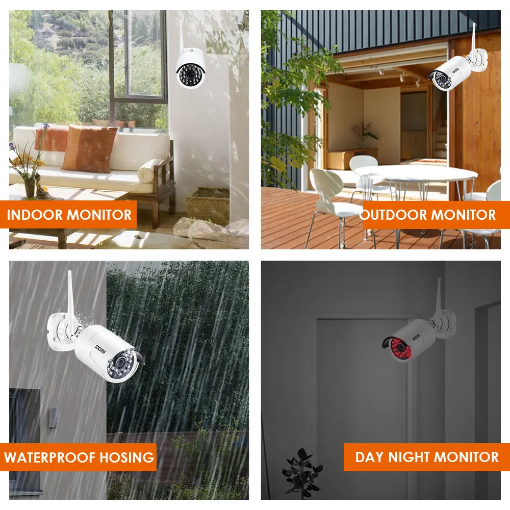  ZOSI 1080P Wireless CCTV System 2TB HDD 2MP 8CH Powerful NVR IP IR-CUT Bullet CCTV Camera IP Securi