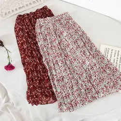 Женская шикарная юбка faldas mujer moda 2019 mori girls Весна японский стиль эластичная талия длинная белая черная красная принт плиссированная юбка