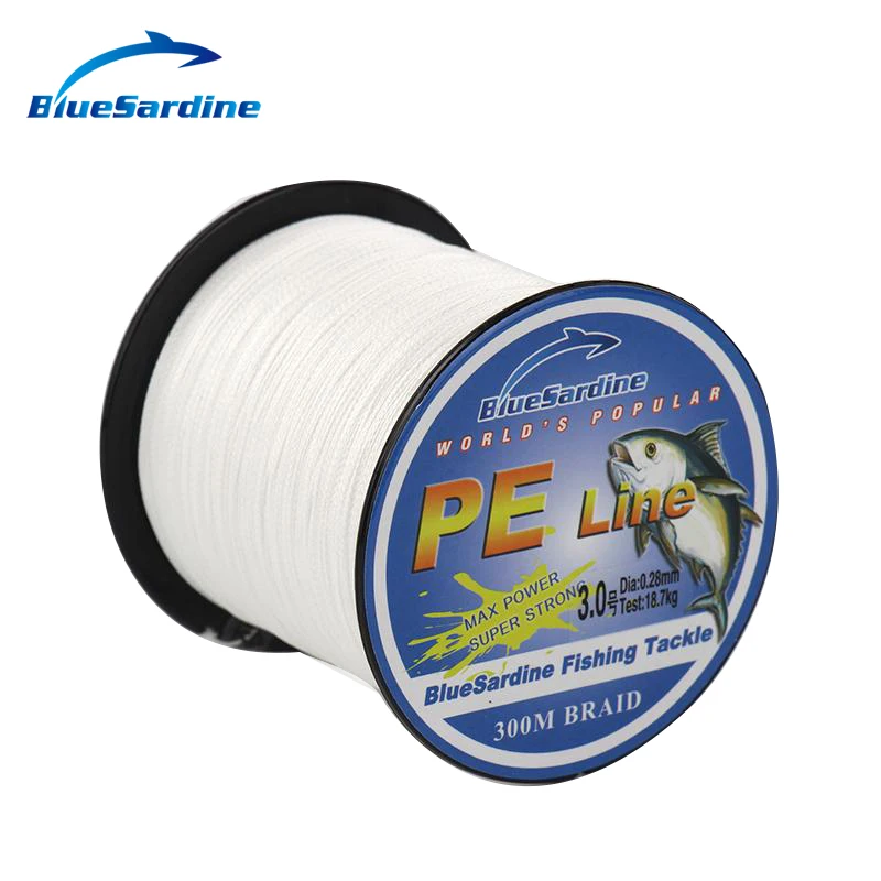 Белая леска для рыбалки BlueSardine 300 м мультифиламентная плетеная супер прочная 12