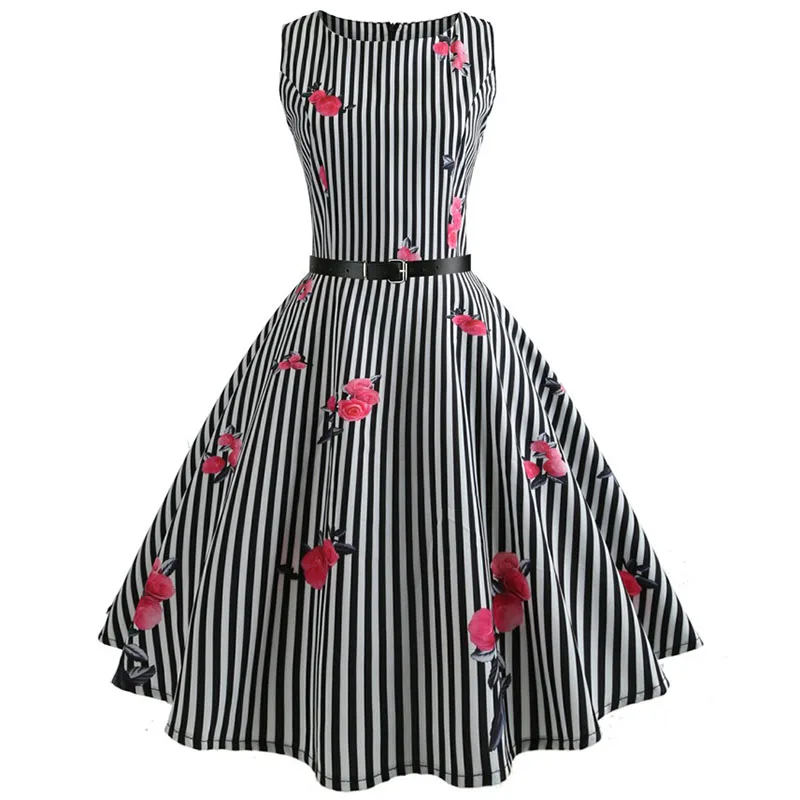 Summer Womens Dresses 2021 Casual Floral Retro Vintage 50s 60s Robe Rockabilly Swing Pinup Vestidos Valentines Day Party Dress