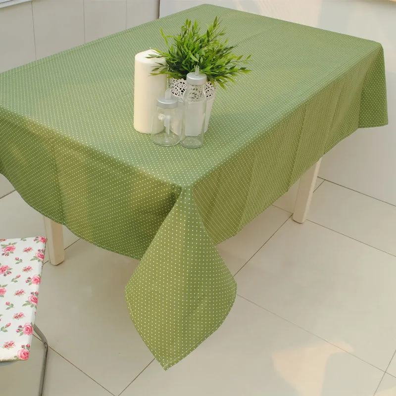 

New Arrival Canvas Cotton Green Little Polka Dot Table Cloth Fresh Style For Dining Table/ Party/ Wedding Accept Customized