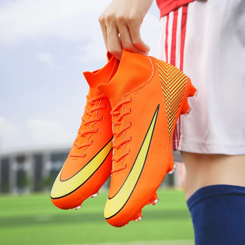 Men Soccer Shoes High Top Turf Sneakers Professional Trainers New Design High Top Long Spikes Football Shoes Chuteira Futebol