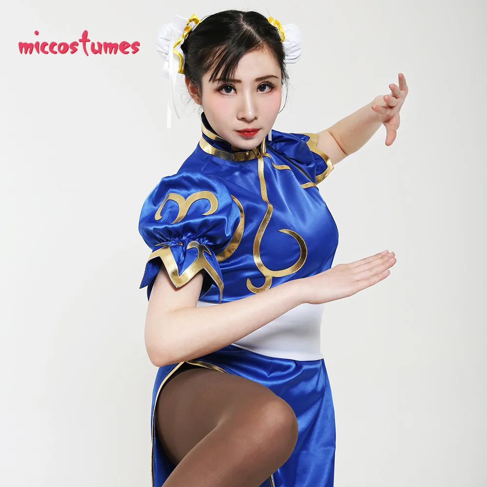 Chun Li Косплей Костюм для взрослых синий Cheongsam вечерние платья на Хэллоуин женский наряд