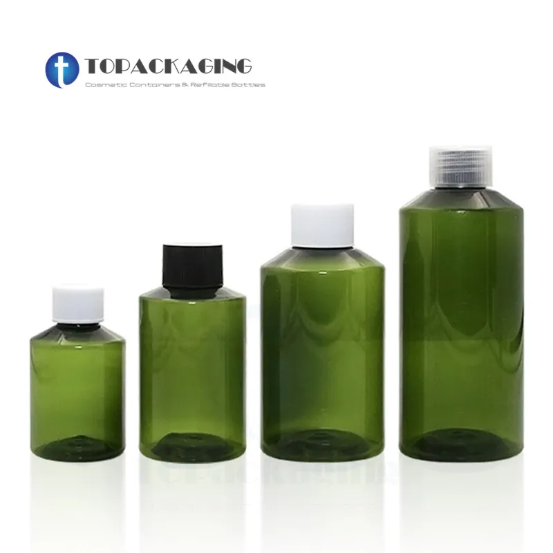 50PCS*50ml/100ml/150ml/200ml Screw Cap Bottle Empty Cosmetic Container Green Plastic Refillable Sample Shampoo Lotion Packing