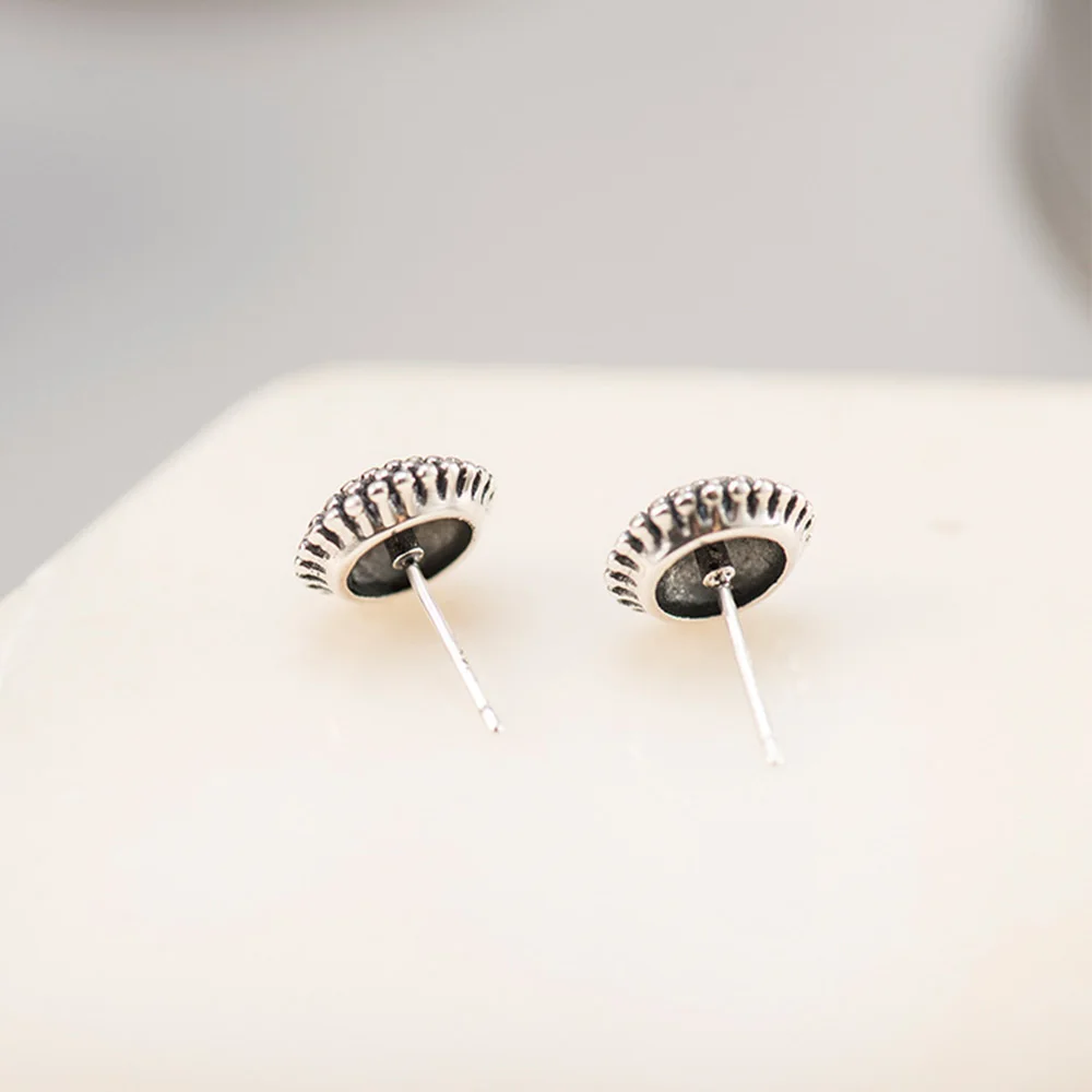 Hengyi Round Ball Shape Genuine 925 Sterling Silver Stud Earrings for Women Vintage Party 925 Silver Jewelry Fine Jewelry