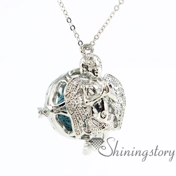 

angle wings metal volcanic stone essential oil jewelry diffuser pendant wholesale perfume necklace aromatherapy locket openwork