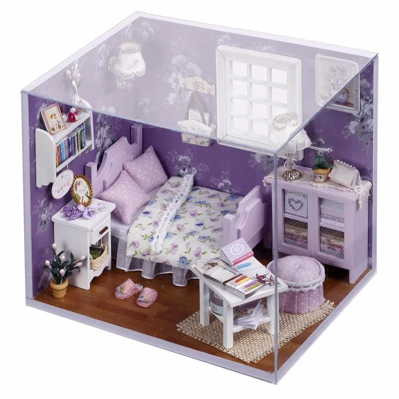 

1:32 Dollhouse Miniature DIY Kit with Cover LED Light Sweet Sunshine Intelligence Gift For Children