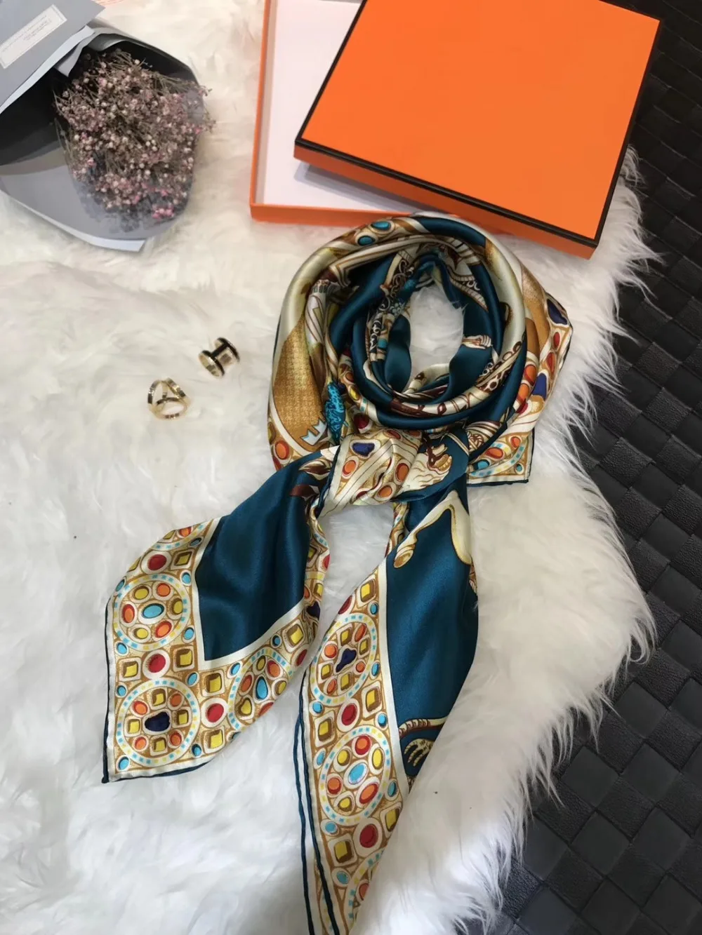 [BYSIF] сине-белый шелковый шарф, шаль, китайский стиль, цветочный дизайн, чистый шелк, женские шарфы, шарфы для весны и осени, платок
