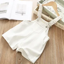 Летние детские короткие комбинезоны, однотонные детские джинсы, комбинезон, детские короткие велотрусы, повседневный джинсовый комбинезон для девочек, От 3 до 7 лет