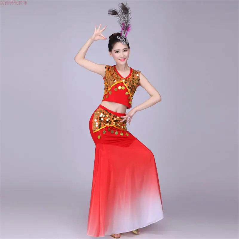 6 colors chinese national dance costumes for women Dai nationality