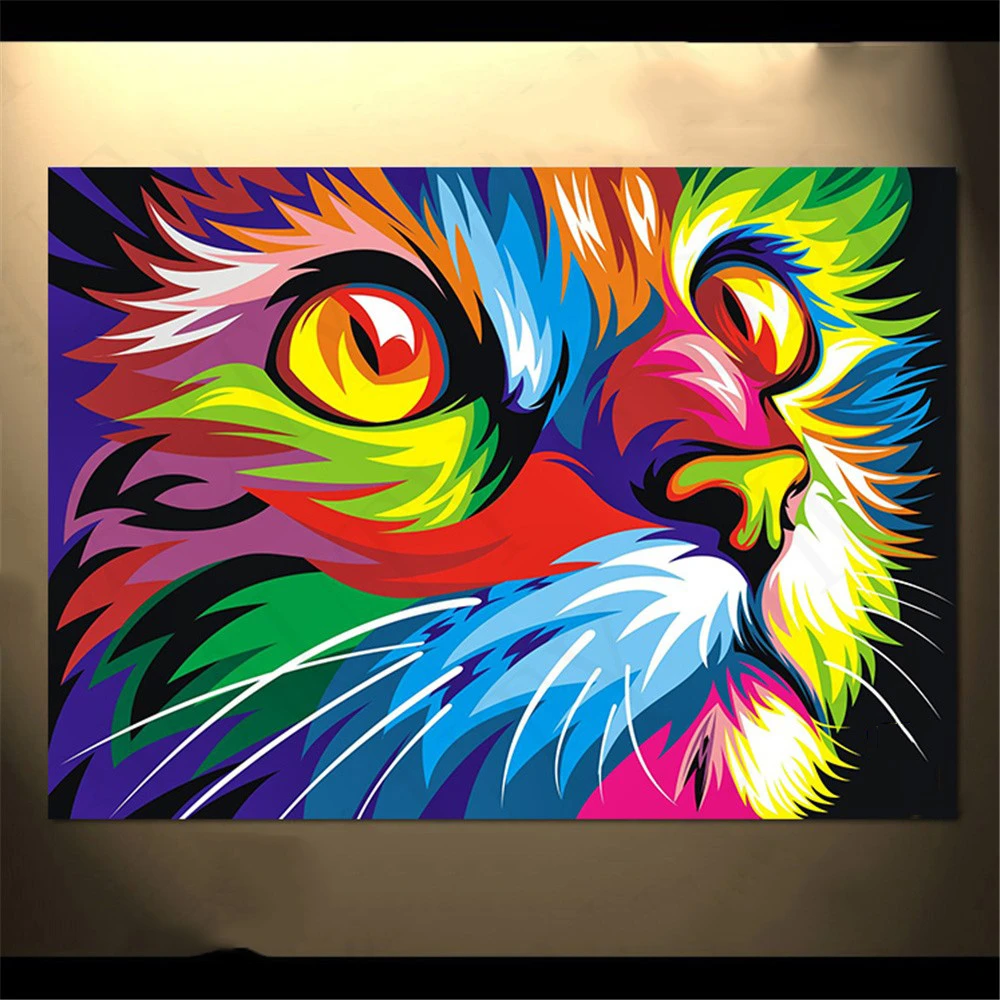 Decoration Murale Modulaire 1 Panneau Peinture Coloree Tete De Chat Toile Graphique Peinture Images Pour Salon Aliexpress