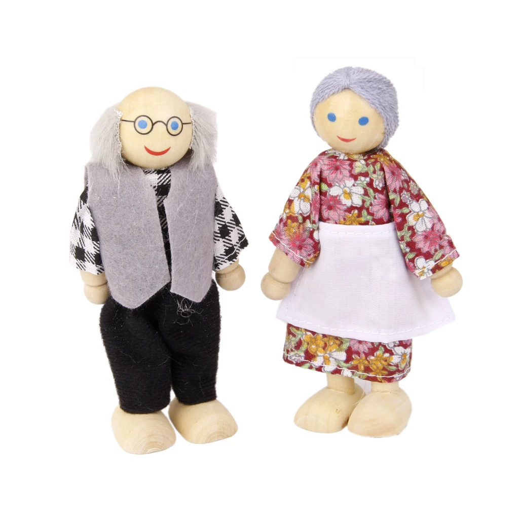 Dressed Wooden Family Members 6 Dolls Figures Toy for Dollhouse Characters Gift